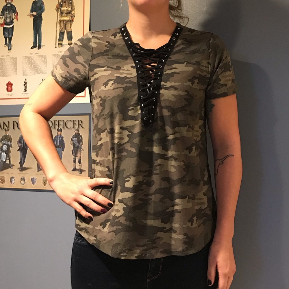 Rue 21 Lace Up SOFT Camo Shirt